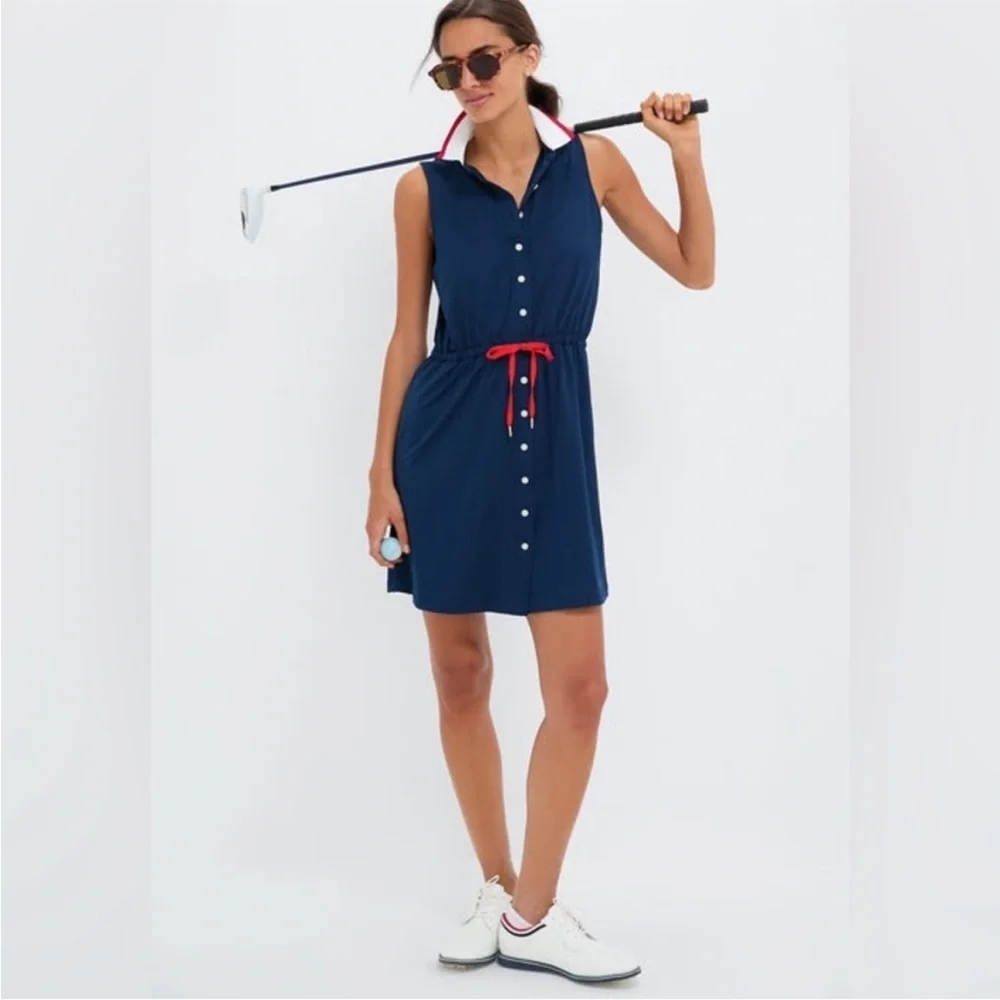 Tuckernuck Sport Navy Sleeveless Polo Preppy Alcott‎ Golf Dress Size L FLAW READ